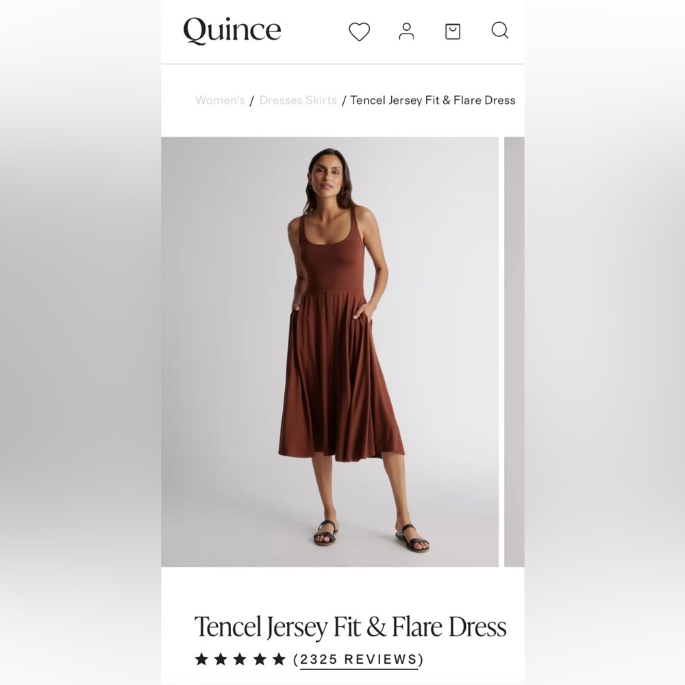 Quince Tencel Jersey Fit & Flare Dress in Brown size S